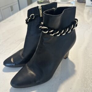 Karl Lagerfeld Maggie Leather Ankle Boots Chain Detail, sz 11 /42B bootie
